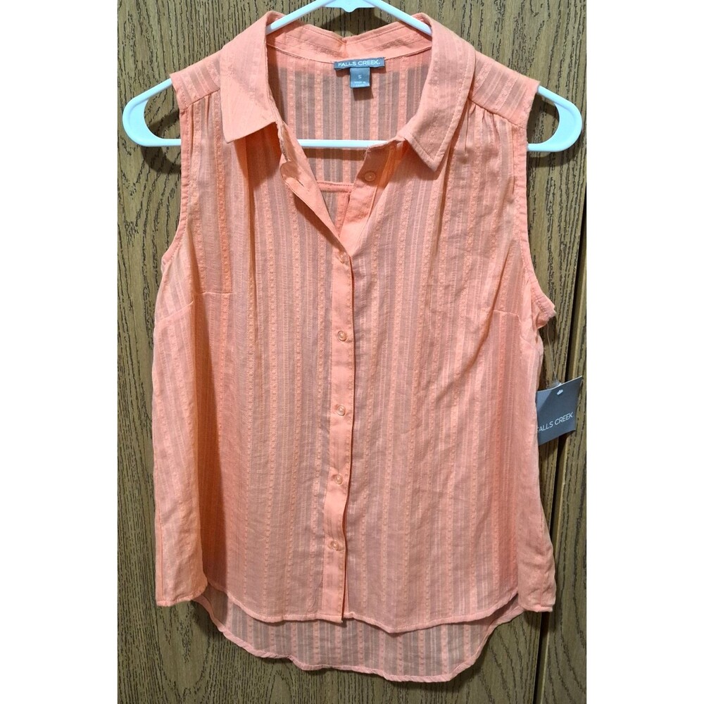 Falls Creek Women's Sleeveless Coral Lightweight Button Down Blouse Size S NWT